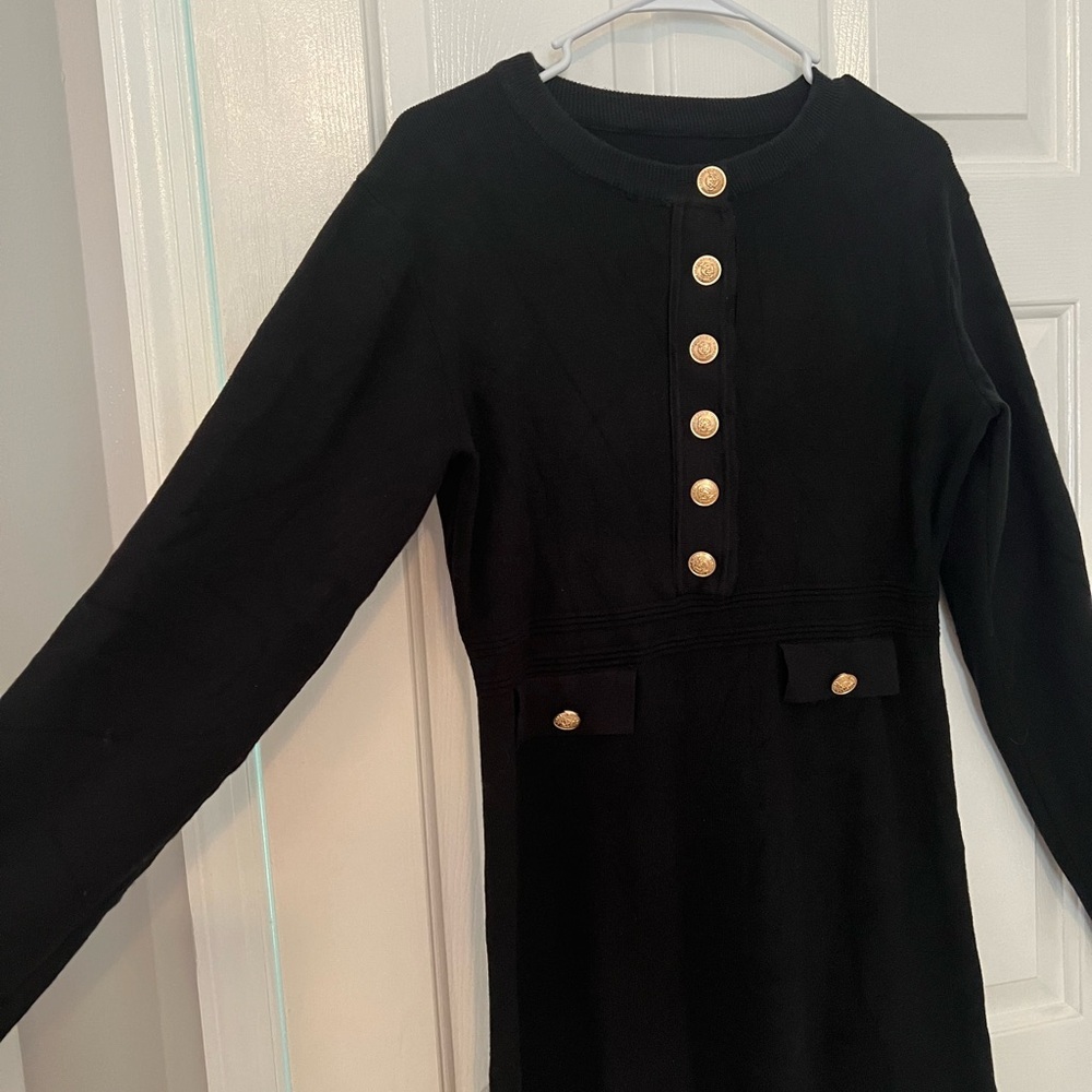 Black Dress with Gold Buttons - Picture 3 of 6